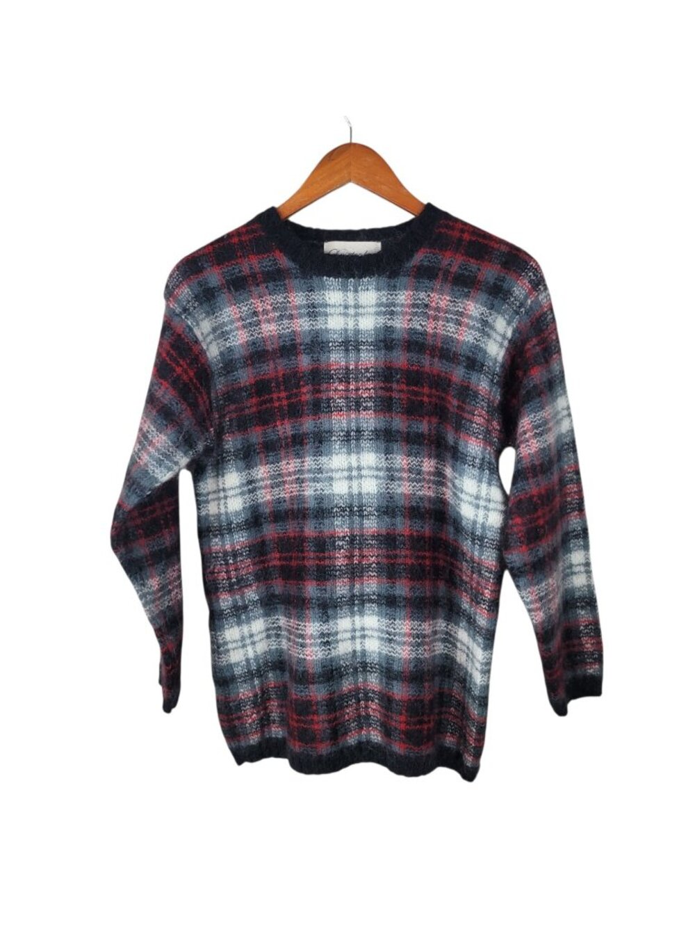Vintage Mohair Sweater size Medium Grandpa dark Academia Plaid Red Black Alt
